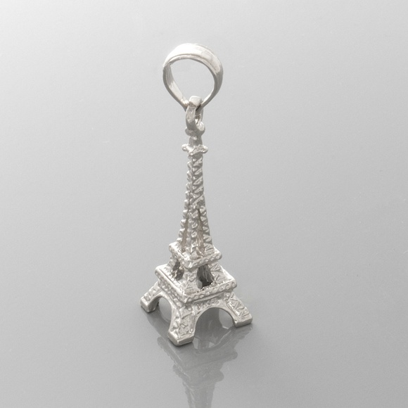 14k White Gold 3-D Textured French Eiffel Tower Travel Charm Pendant Paris Franc - Picture 5 of 7